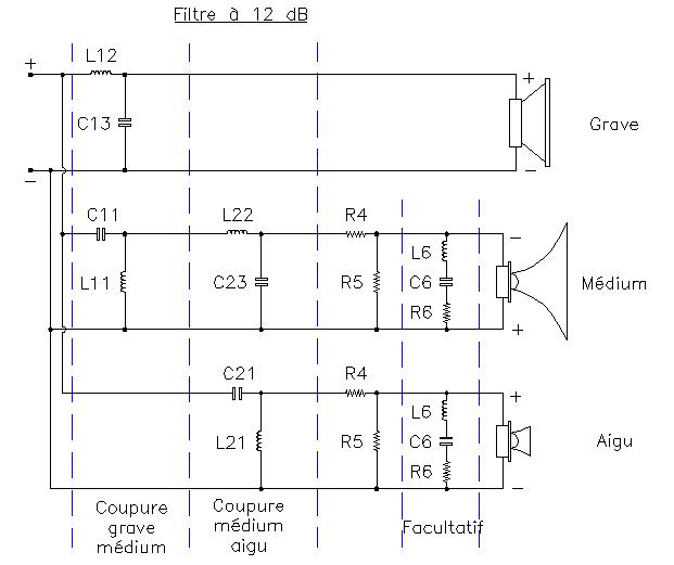 plan du filtre 3 voies � 12 dB/octave