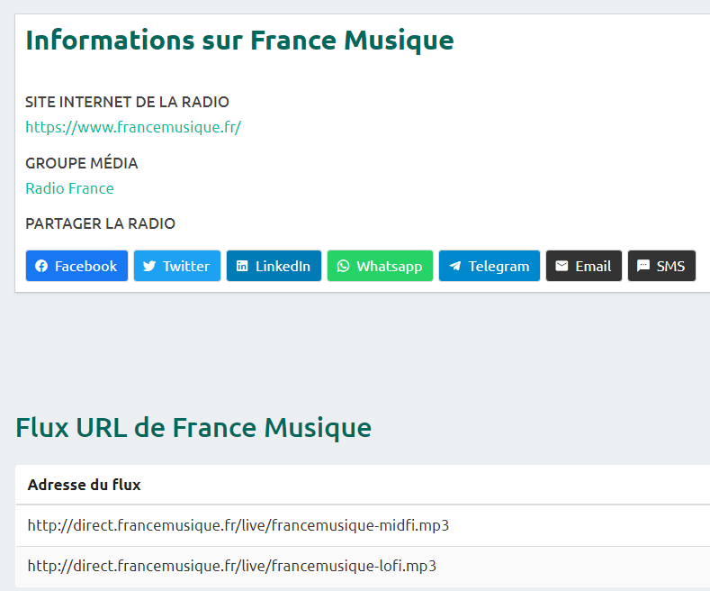 Adresse du flux Radio France Musique