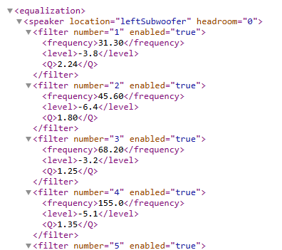 Le début du fichier de correction .xml, exporté de REW