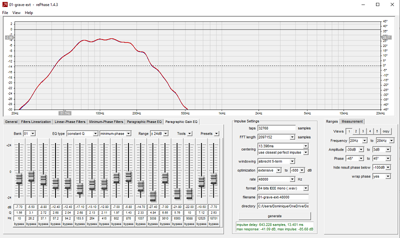 Les EQ de la voie grave, calculées par REW